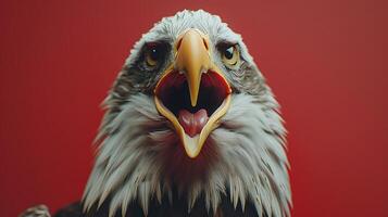 An eagle with its mouth open on a red background photo