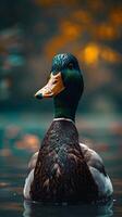 A duck is in the water photo