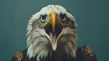 An eagle with its mouth open and its beak open photo