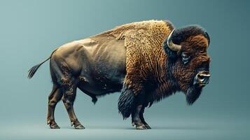 An image of a bison standing on a gray background photo