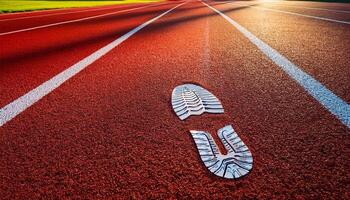 Footprint on an Empty Running Track During Late Afternoon Sunlight Highlighting Athletic Potential photo