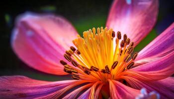 Gorgeous Close-Up View of a Vibrant Pink Flower Showcasing Intricate Details of Its Petals and Reproductive Structure photo