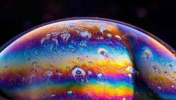 Colorful Soap Bubble Reflecting Vibrant Patterns in a Dark Background at Sunset photo