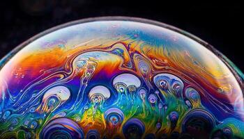 Colorful Bubbles Display Vibrant Patterns and Reflections in a Close-Up Shot Against a Dark Background During Daylight photo