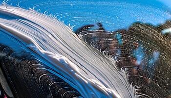 Suds and Shine as Sunlight Glistens on Freshly Washed Car Window in a Vibrant Outdoor Setting photo
