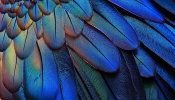 Colorful Feathers Showcase Intricate Patterns and Vibrant Hues Found in Tropical Birds During Daylight Hours photo