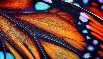 Close-up View of Vibrant Butterfly Wings Showcasing Intricate Patterns and Textures in Natural Coloration photo