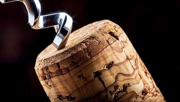 Corkscrew Embedded in a Wine Cork for Easy Opening of the Bottle During an Elegant Evening Gathering photo