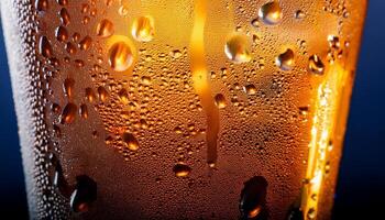 Refreshing Beverage With Condensation in a Glass Illuminated by Warm Light at Dusk photo