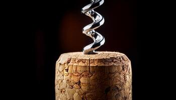 Corkscrew Inserted Into a Cork Highlighting Detail in a Dark Setting photo