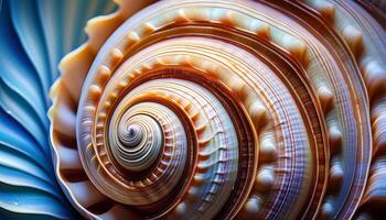Captivating Close-Up of a Richly Textured Seashell Showcasing Intricate Spiral Patterns and Soft Colors photo