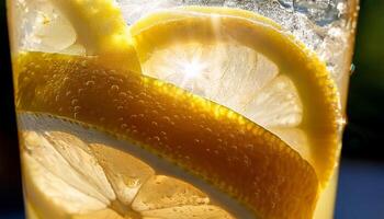 Refreshing Lemonade With Vibrant Lemon Slices and Bubbles on a Sunny Day photo