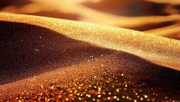 Golden Sands Gleam Under the Warm Sun in a Serene Desert Landscape at Sunset photo
