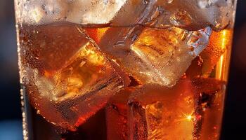 Refreshing Drink Filled With Ice Cubes, Capturing the Essence of a Warm Day in a Glass With Condensation photo