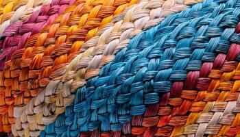 Vibrant Woven Textile Showcasing Intricate Patterns and Vivid Colors Crafted With Care in a Local Artisan Workshop photo
