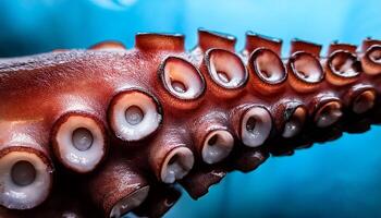 Detailed View of an Octopus Tentacle Showcasing Suction Cups in Vibrant Underwater Setting photo