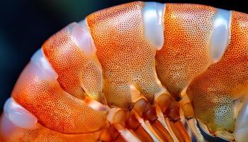 Close-up View of a Shrimp Showcasing Its Intricate Shell Patterns and Vibrant Colors in a Natural Setting photo