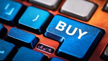 Close-up of Blue Keyboard Key Labeled Buy, Emphasizing Online Shopping and Digital Commerce During a Modern Tech Environment photo