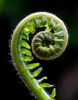 Close-up View of a Fern Frond Curling in a Lush Green Environment During Springtime in a Forest photo