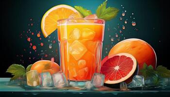 Refreshing Orange and Grapefruit Drink With Ice and Mint in a Vibrant Setting photo