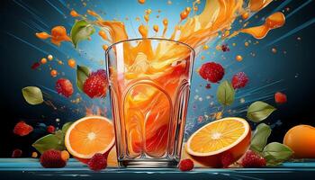 Vibrant Orange Juice Splash With Fresh Fruit in a Dynamic Setting photo