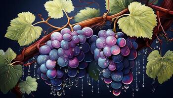 Freshly Harvested Grapes Dripping With Dew Under Soft Morning Light in a Vineyard Setting photo