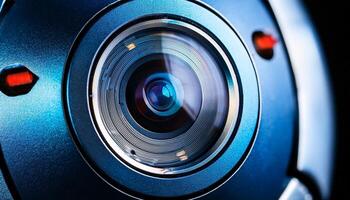 Close-up View of a High-Definition Camera Lens Showcasing Detailed Craftsmanship and Intricate Elements Under Focused Lighting photo
