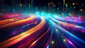 Colorful Light Trails Create Abstract Patterns in a Vibrant Digital Landscape photo