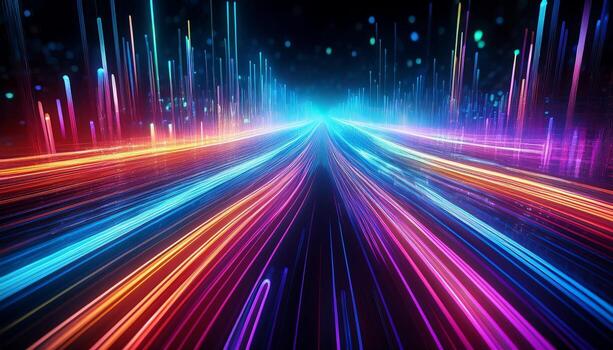 Vibrant Light Trails Stretch Across a Dark Background, Creating a Dynamic Visual Effect at Nighttime photo