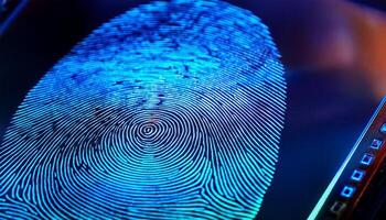 Close View of a Colorful Fingerprint Pattern on a Digital Screen Highlighting Biometric Technology photo