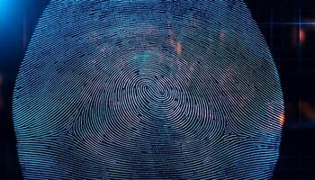 Unique Fingerprint Pattern Illuminated With Vibrant Colors in a Digital Environment Showcasing Intricate Details photo