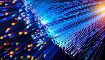 Illuminated Fiber Optic Strands Create a Vibrant Display of Light in a Dark Setting photo