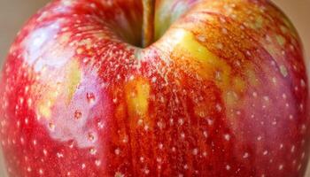 Fresh Red Apple Resting on a Wooden Surface With a Shiny Texture and Vibrant Colors photo