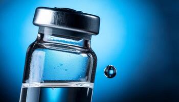 Liquid in Glass Vial Captured in Dramatic Lighting With a Droplet Falling Above photo