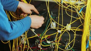 Networking service. network engineer administrator checking server hardware equipment of data center 14 video