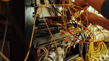 Networking service. network engineer administrator checking server hardware equipment of data center 3 video