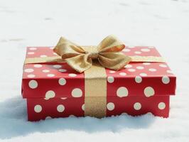 Red Gift Box on Snow. photo