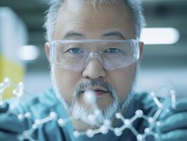 Focused Scientist Examining Molecular Model photo