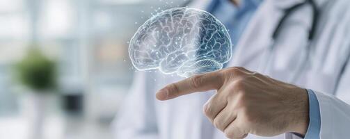 Doctor Interacting with a Digital Brain Model photo