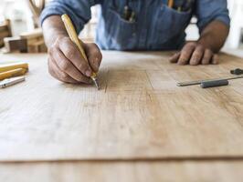 Craftsman Hands Marking Wood Detailed Closeup photo