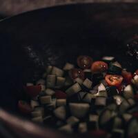 A bowl of chopped vegetables photo