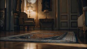 A rug is on the floor in a room photo