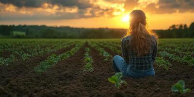 farmer supervising a sustainable agricultural project, surrounded by other workers planting crops photo