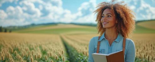 a woman inspecting crops alongside other farmers in a cooperative field photo