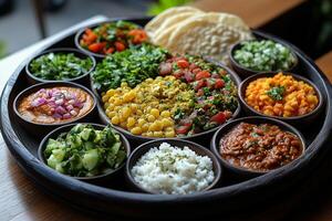 a traditional Ethiopian meal served on a large injera platter photo