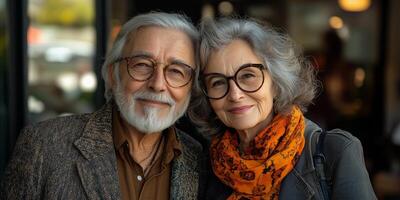 an elegant senior couple dressed in matching outfits photo