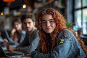 a group of teens brainstorming ideas for their social media marketing business photo