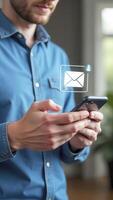 Man using email on smartphone photo