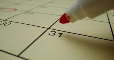 A red marker is pointing to a calendar with a date circled photo