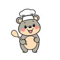 A cartoon bear wearing a chef hat holding a spoon vector